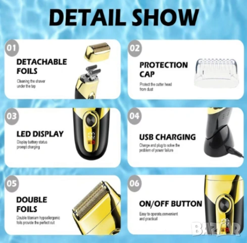 Професионална електрическа самобръсначка, VGR V-383, водоустойчива, LCD дисплей, стойка за зареждане, снимка 3 - Електрически самобръсначки - 53045168