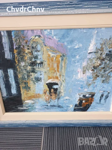 51х41см/малка картина масло върху фазер/градски пейзаж-Лондон/дървена рамка, снимка 2 - Картини - 50853106