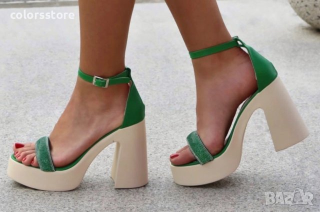 Сандали на ток - зелена кожа - DT370, снимка 2 - Сандали - 41784401
