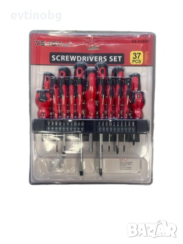 Комплект отвертки и битове с държач 37 части, черни/червени, снимка 2 - Отвертки - 53828779