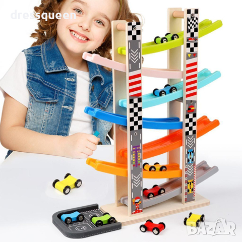 3973  Детска дървена писта с колички на 7 нива