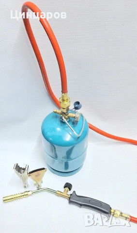 Горелка с набор накрайници 3бр, бутилка пропан-бутан 1кг, маркуч 1.2м 