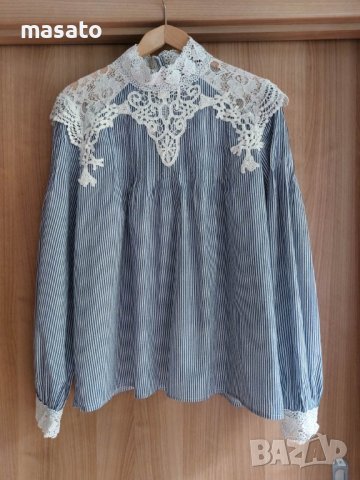 Vero Moda - раирана синя риза, снимка 2 - Ризи - 41668992