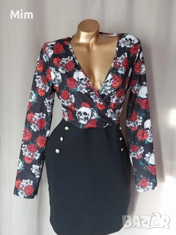 L Антрактивна рокля на цветя и череп, снимка 5 - Рокли - 52150570