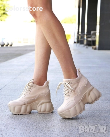 Кецове на платформа - бежова кожа - PA200 , снимка 2 - Кецове - 51474336