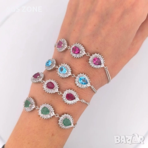 СРЕБЪРНА ГРИВНА С ИЗУМРУД, РУБИН, СИН ИЛИ РОЗОВ ТОПАЗ, снимка 2 - Гривни - 52296200