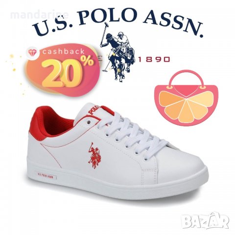 ПРОМО 🍊 U.S. POLO® № 38 🍊 Дамски пролет/есен кожени обувки в бяло и червено нови с кутия