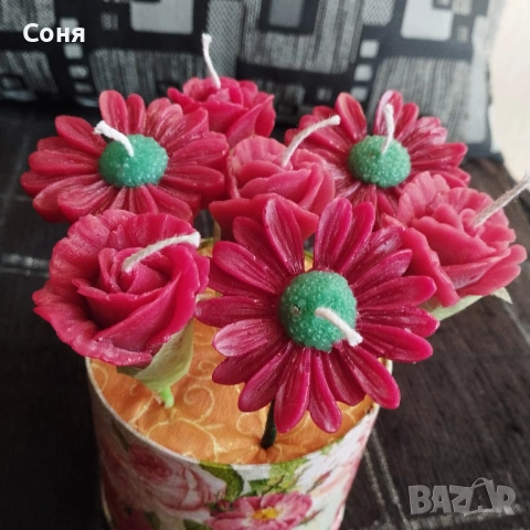 Цветен букет от ароматни восъчни свещи, снимка 6 - Подаръци за жени - 53658295