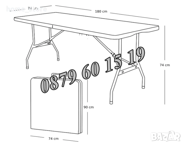 Комплект Сгъваема маса за кетъринг 180/74 см с 6 бр. сгъваеми столове, снимка 7 - Градински мебели, декорация  - 50488473