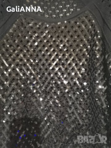 СТРАХОТНА БЛУЗА С ЛЪСКАВИ ЧЕРНИ ПАЕТИ XL, снимка 3 - Туники - 39041199