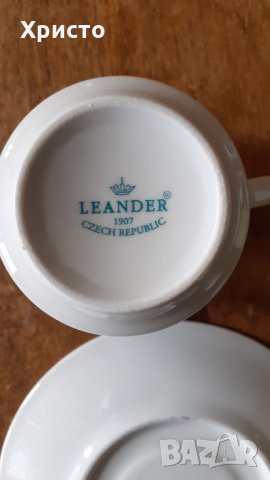 сервиз за кафе Чешки порцелан антикварен от завода LEANDER от 1907 година, фин бежов порцелан, снимка 7 - Сервизи - 34718433
