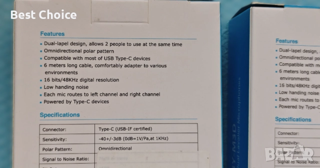 Двоен кабелен микрофон Boya BY-M3D с USB Type-C, снимка 7 - Микрофони - 52818965