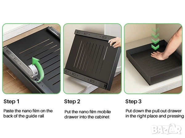 Телескопичен Органайзер за Шкаф 43x35см – Монтаж Без Пробиване, Kitstorack, снимка 9 - Аксесоари за кухня - 53266633