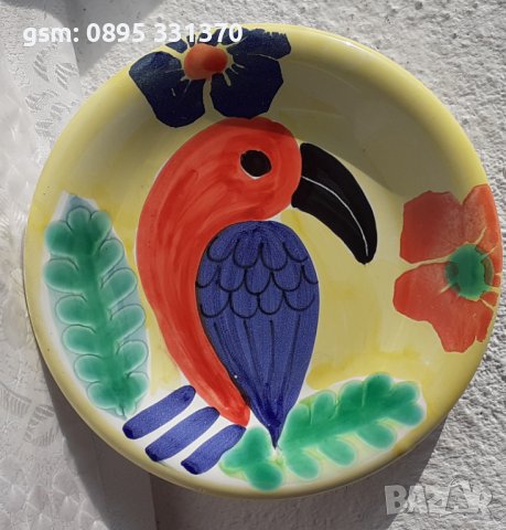 Рисувана чиния с птица, тукан, керамика