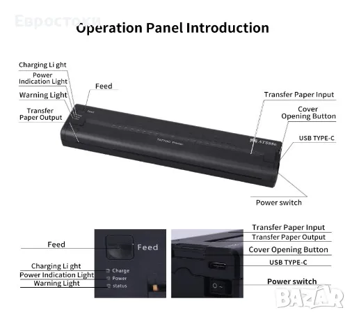 Безжичен принтер за татуировки ATS886, преносим Bluetooth термопринтер за шаблони за татуировки, снимка 5 - Принтери, копири, скенери - 48922781