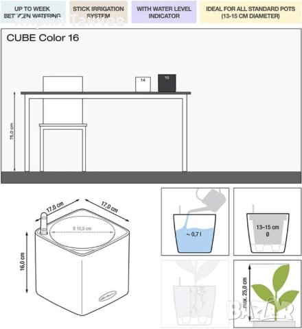 LECHUZA CUBE Color 16 Самополивна Висококачествена Саксия, снимка 12 - Саксии и кашпи - 44195602