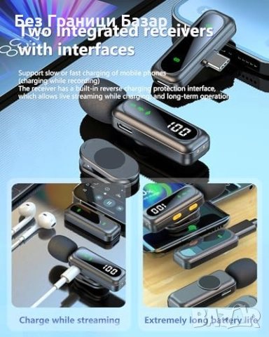 Нов Безжичен лапел микрофон за iPhone Android PC – 2 броя, шумофилтър, снимка 6 - Други - 51678628