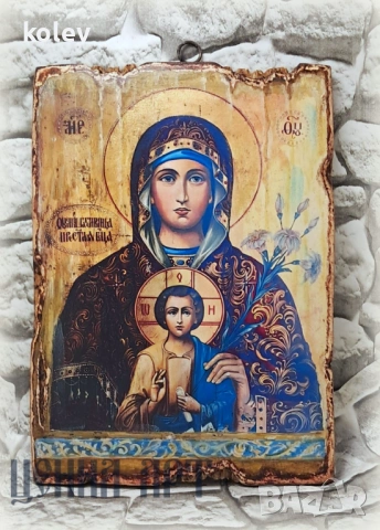 икона на Богородица Неувяхващ Цвят 25/18 см, репродукция, художествен декупаж