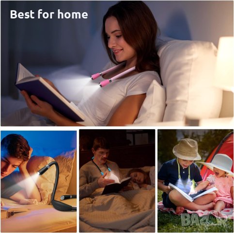 SingHong Neck Book Light LED лампа за четене USB акумулаторна, свободни ръце, 4 LED крушки, 4 яркост, снимка 2 - Лед осветление - 42605688