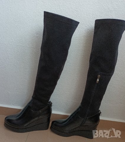 Дамски черни високи еластични ботуши, снимка 8 - Дамски ботуши - 41845645