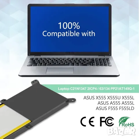 Батерия за лаптоп Asus C21N1347, 7,6V, 5000mAh, 38Wh, 2 клетки, заместител