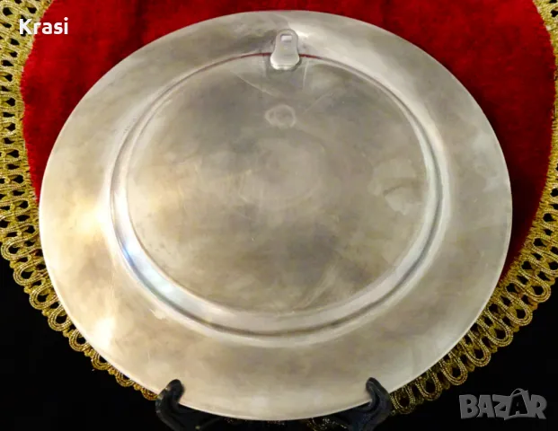 Калаена чиния за стена,пано с Честито,калаена сватба. , снимка 3 - Антикварни и старинни предмети - 47497058