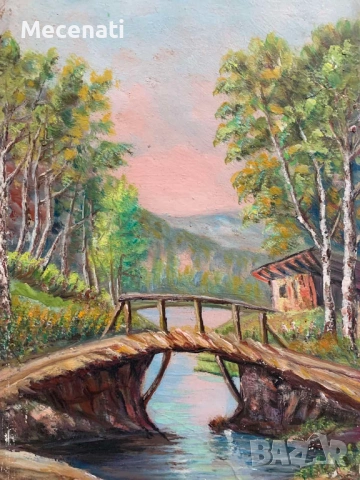 ВИКТОР ПОПОВ Масло/картон "Тетевенско - пейзаж" , снимка 9 - Картини - 53122724