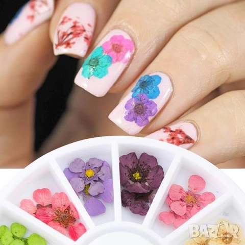 РАЗПРОДАЖБА - Сухи цветя за вграден маникюр – 24 броя, снимка 2 - Продукти за маникюр - 52721138