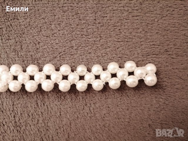 Елегантен еластичен колан бижу с бели/бежови перли и правоъгълна закопчалка с малки перли, снимка 8 - Колани - 41560220