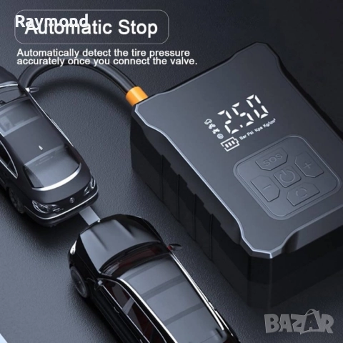 Преносим автомобилен компресор 4000 mAh с LED екран и Power Bank, USB Type-C, снимка 7 - Аксесоари и консумативи - 51515055