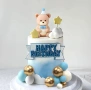 Комплект фигурка мече с шапка топчета на тел бели сини златисти декорация на торта , снимка 2