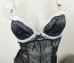 75B еротичен корсет от сив сатен и черна дантела с тюл, снимка 5