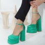 Сандали на ток - зелен сатен - VS1, снимка 1 - Дамски обувки на ток - 35714813