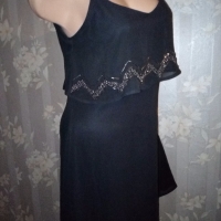 Черна рокля от шифон с мъниста Л, снимка 3 - Рокли - 36067396
