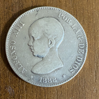 5 песети 1888 Сребро 0.900 25 г Испания Алфонсо XIII, снимка 1 - Нумизматика и бонистика - 44742523