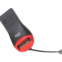 Card Reader Mini Четец на карти Digital One SP00329 Mini за MicroSD карти на USB Черно-червен, снимка 1 - Кабели и адаптери - 35688715