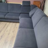Син П образен ъглов диван от плат с функция сън ZE-EM09003, снимка 6 - Дивани и мека мебел - 44245307