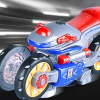 Каскадна, светеща играчка мотор, въртяща се на 360 градуса с подвижни гуми, снимка 3 - Музикални играчки - 42370724