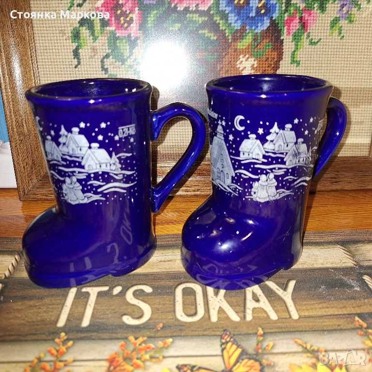 Керамични Коледни чаши-ботуши от Германия, снимка 1