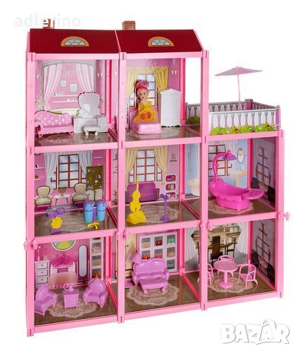 Къща за кукли, 65 см, пластмаса, аксесоари, вила с кукли, дом за кукли, снимка 1