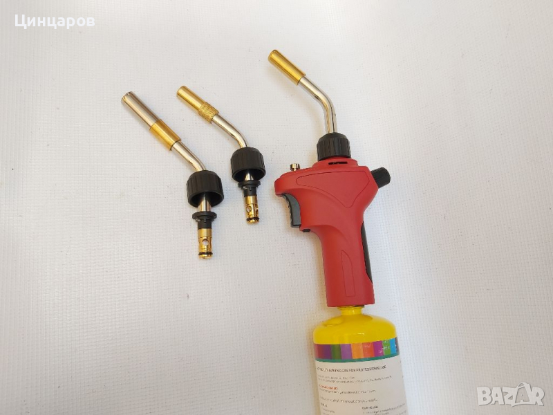 Горелка газова с 3бр.човки,газов флакон с темп.3000 градус целзий-подгряване,спояване,топене метал, снимка 1