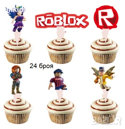 24 бр roblox Роблокс къси остри картонени топери за торта мъфини кексчета парти рожден, снимка 1