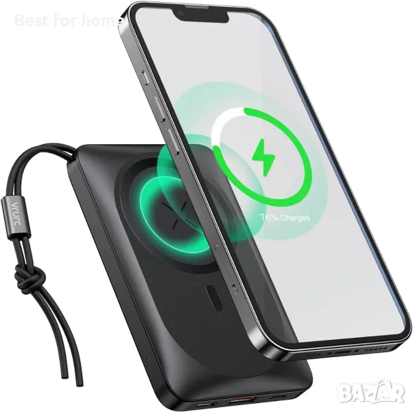 Безжично преносимо зарядно устройство VRURC за iPhone, 10000 mAh Magnetic Power Ban, снимка 1