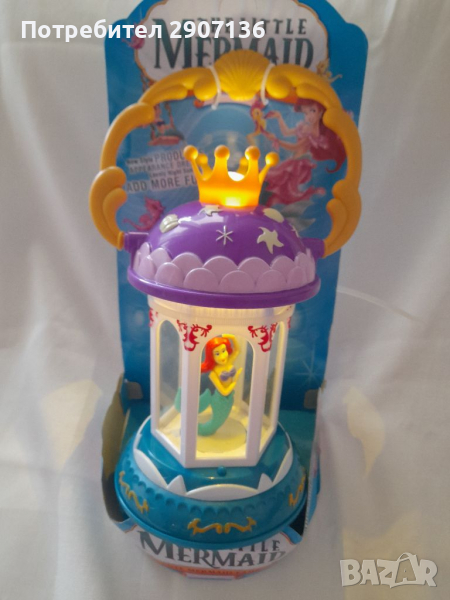 НОЩНА ЛАМПИЧКА С РУСАЛКАТА АРИЕЛ,РАБОТИ С БАТЕРИИ,свети и се върти , снимка 1