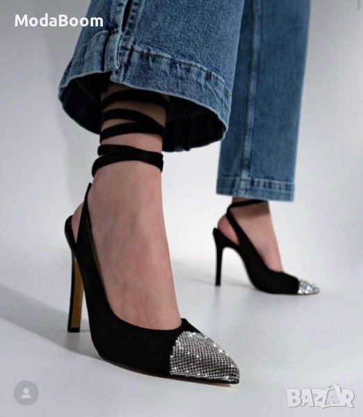 Сатенени сандали на ток , снимка 1