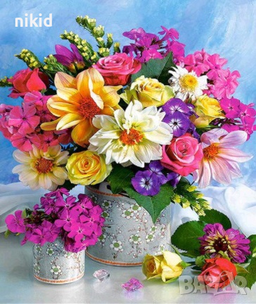 Пъстър букет цветя  5D гоблен диамантен гоблен картина мозайка за направа по схема с камъчета, снимка 1
