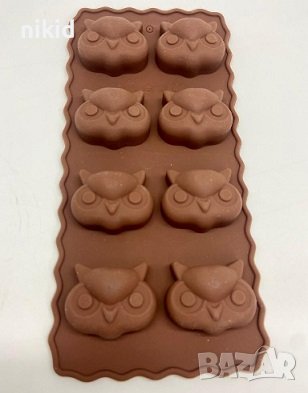 8 бр сова бухал глава силиконов молд форма фондан шоколад гипс, снимка 1