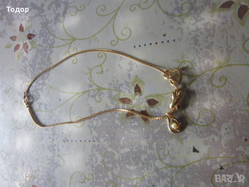 Уникално позлатено колие с перла , снимка 1