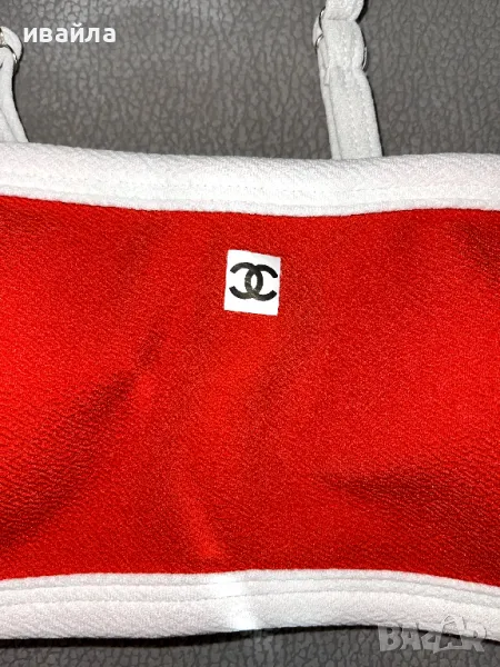 SALE Chanel червен сет  бански комплект бял топ бикини Шанел комплек, снимка 1