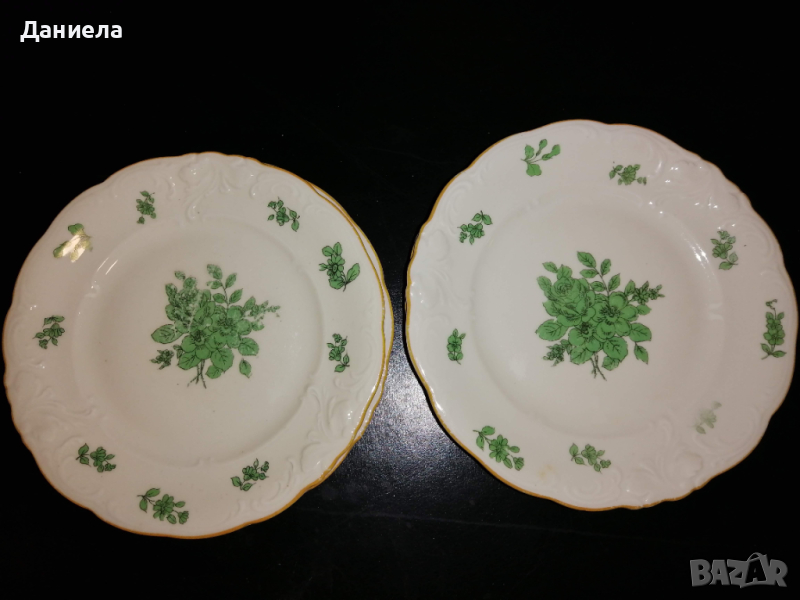 Порцелан с печат, позлата и цветя, снимка 1